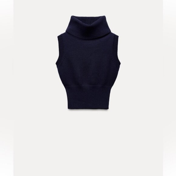 ZARA HIGH COLLAR KNIT SHORT VEST - Picture 1 of 5